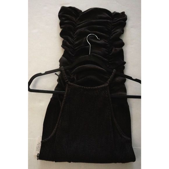 Free People One Women's Sz XS Black/Gray Katya Thermal Ruched Mini Dress - Picture 11 of 11